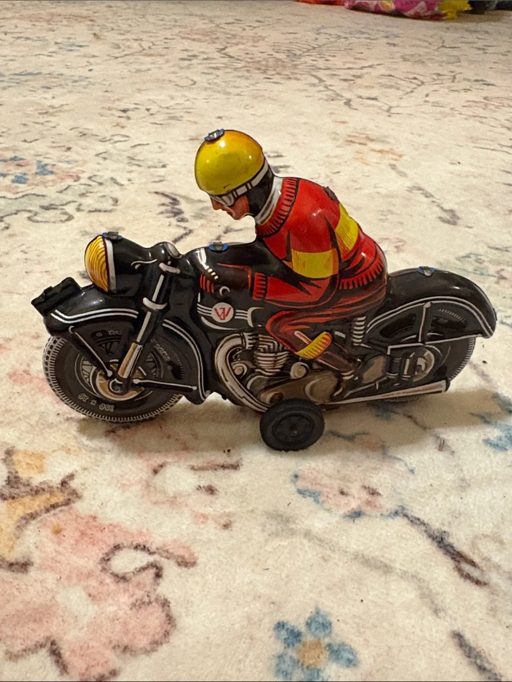 Vintage Tin Toy Motorcycle Joseph Wagner West German Dunlop Cord.